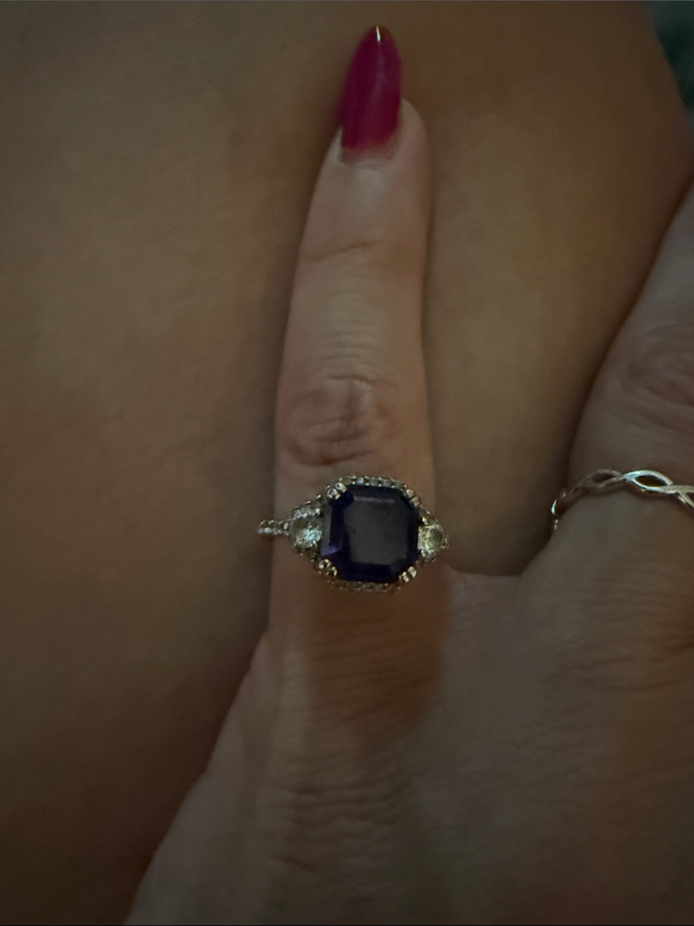 Simulated Tanzanite-Style Purple Gemstone Halo Ring Women Jewelry size 7 925 SS